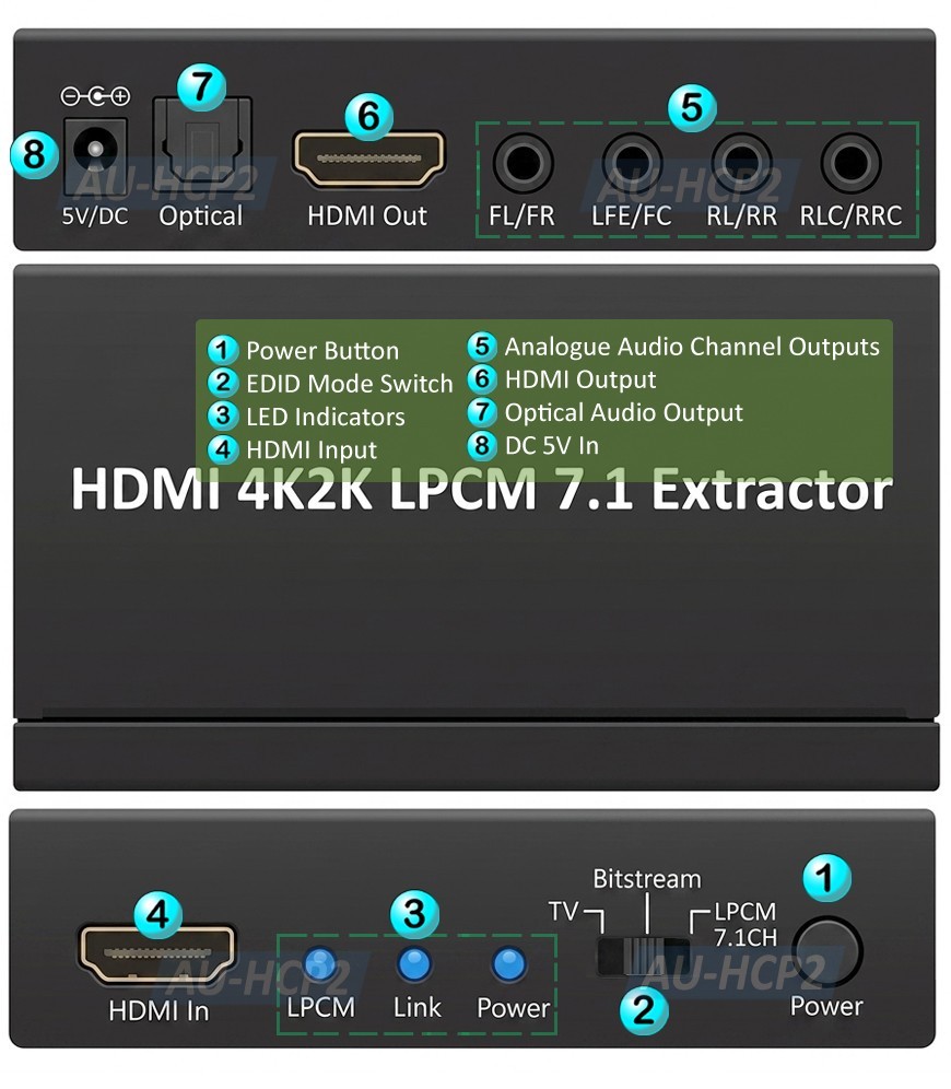 Digital LPCM 5.1 7.1 To Analog Surround Sound Processor 4K Support EDID Switch
