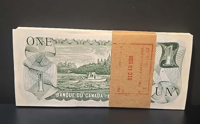 Full Pack of 100 Consecutive 1973 Canadian $1 Uncirculated Notes