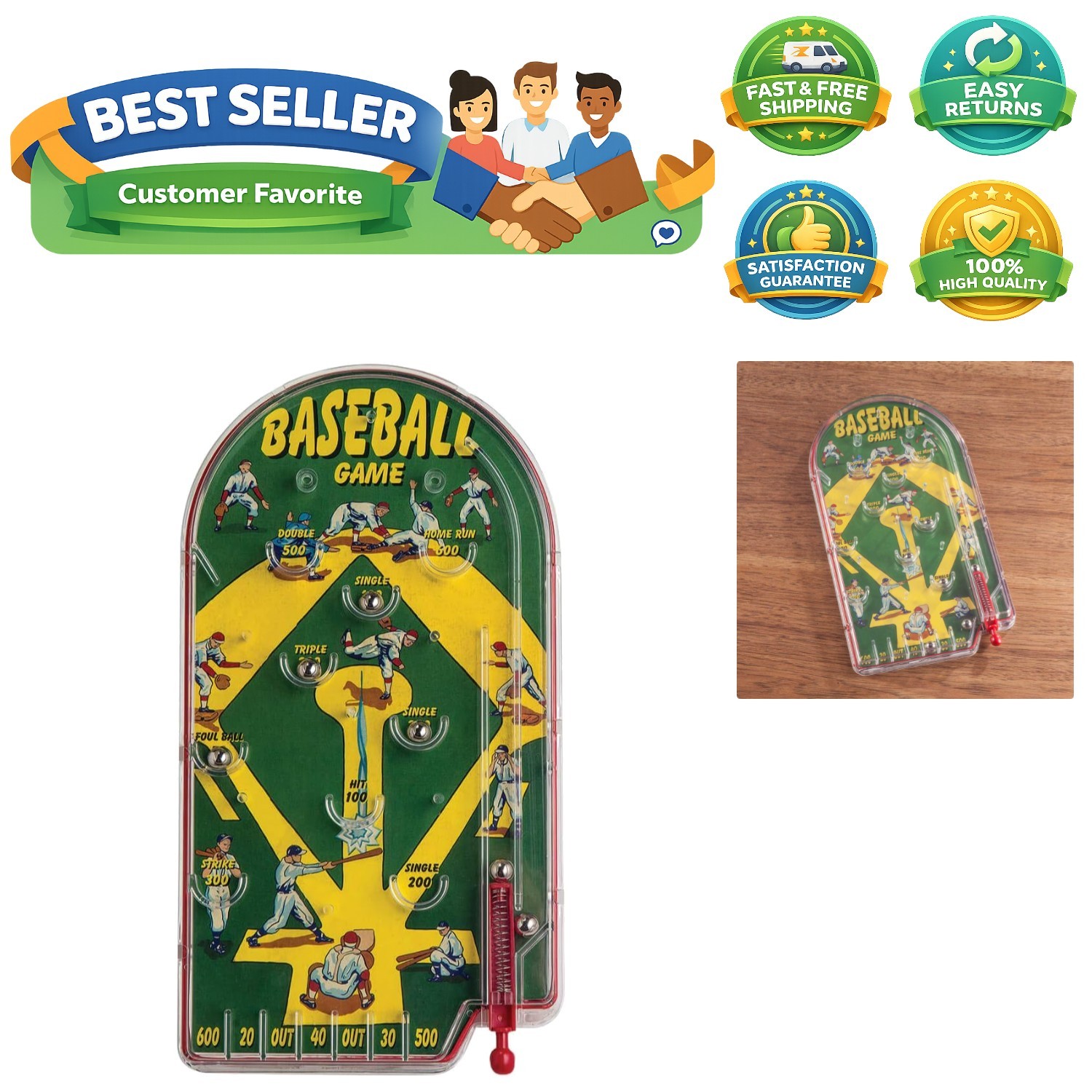 Educational Home Run Pinball Game - Develops Coordination & Baseball Skills