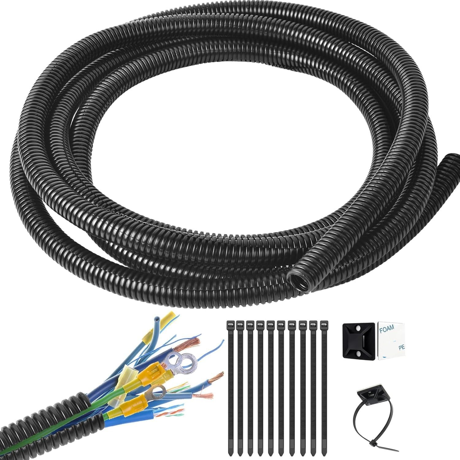 1/2 in Wire Loom Split Tubing 10 ft Cord Protector Flexible Automotive Conduit