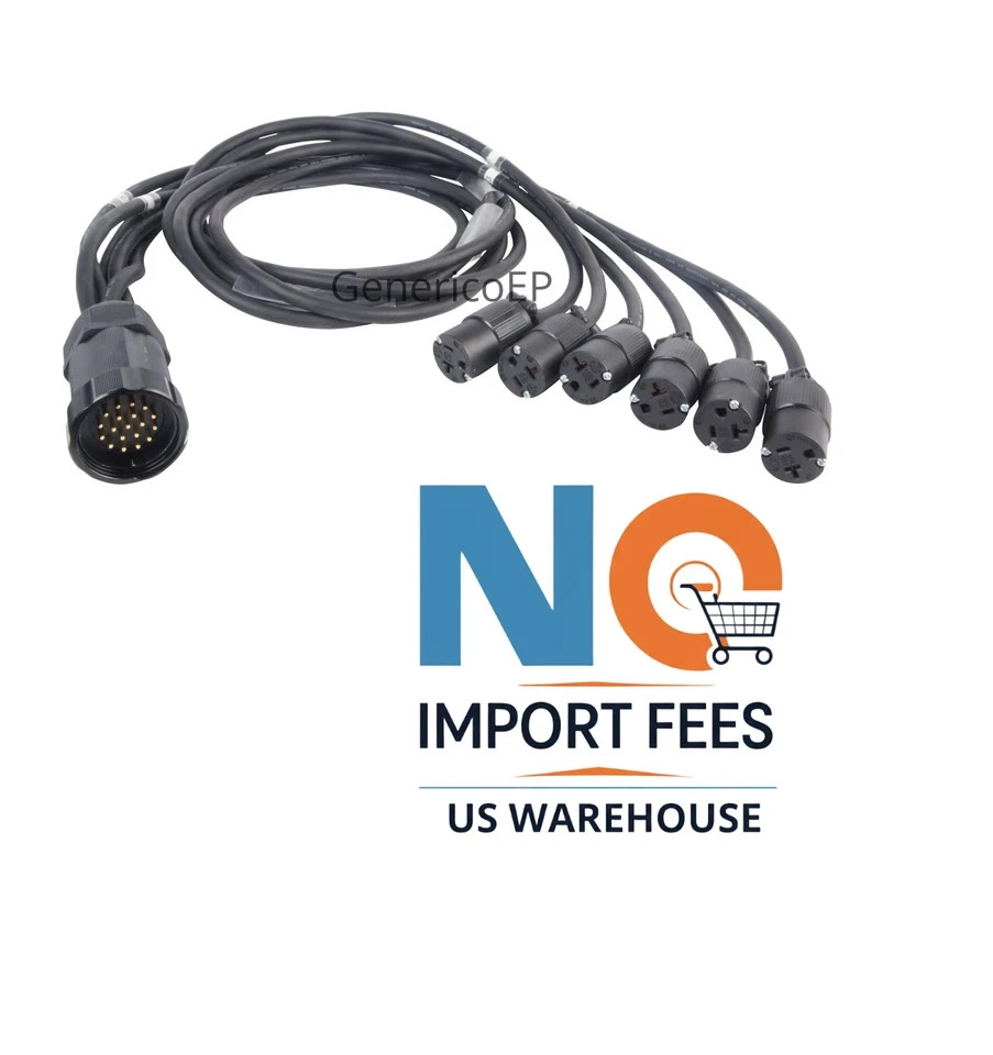 Edison 6′ Breakout – 19-Pin Male to 6x NEMA 5-20R, 12/3 AWG Cable