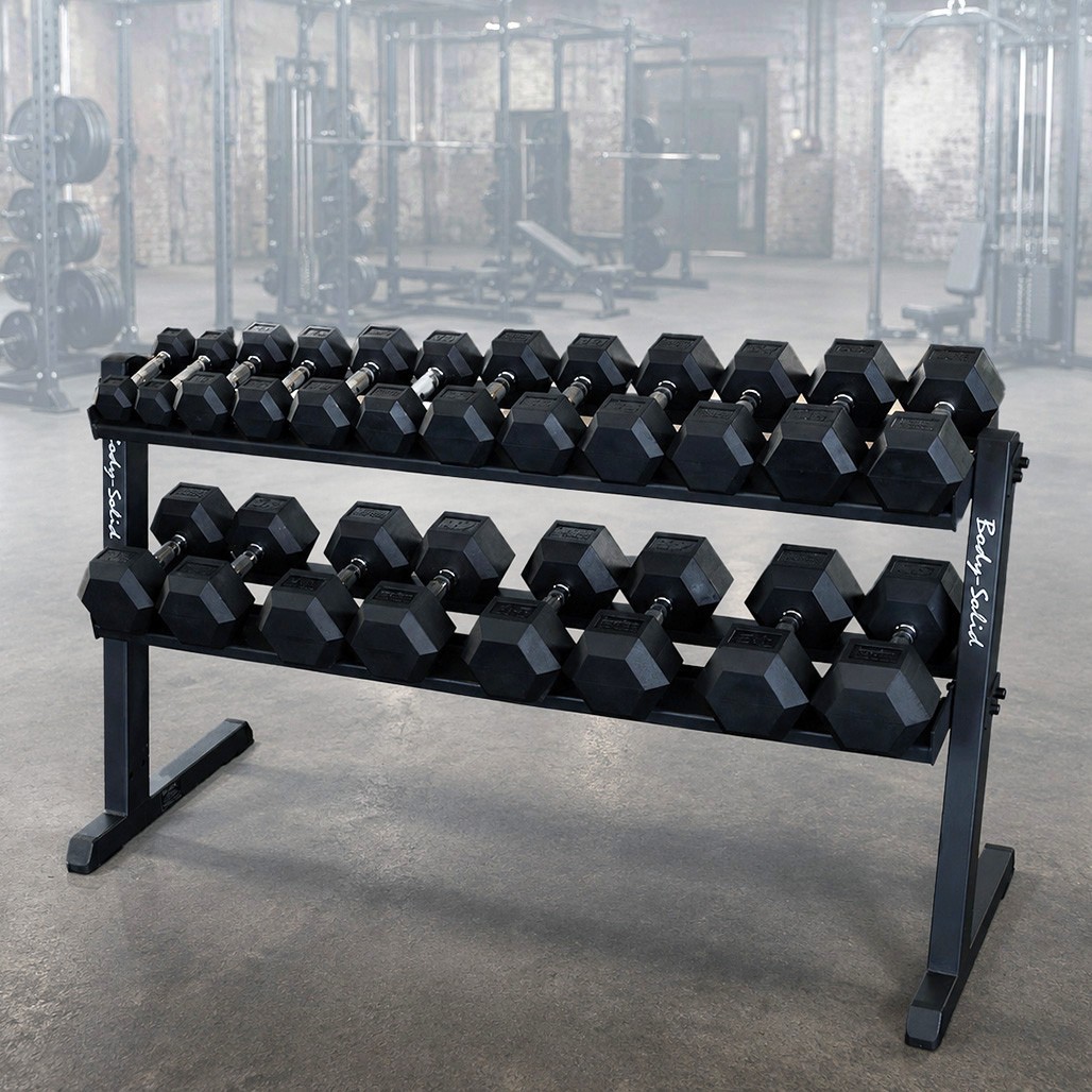 Body-Solid 5-50 lb. Rubber Dumbbell Set with GDR60 Commercial Rack