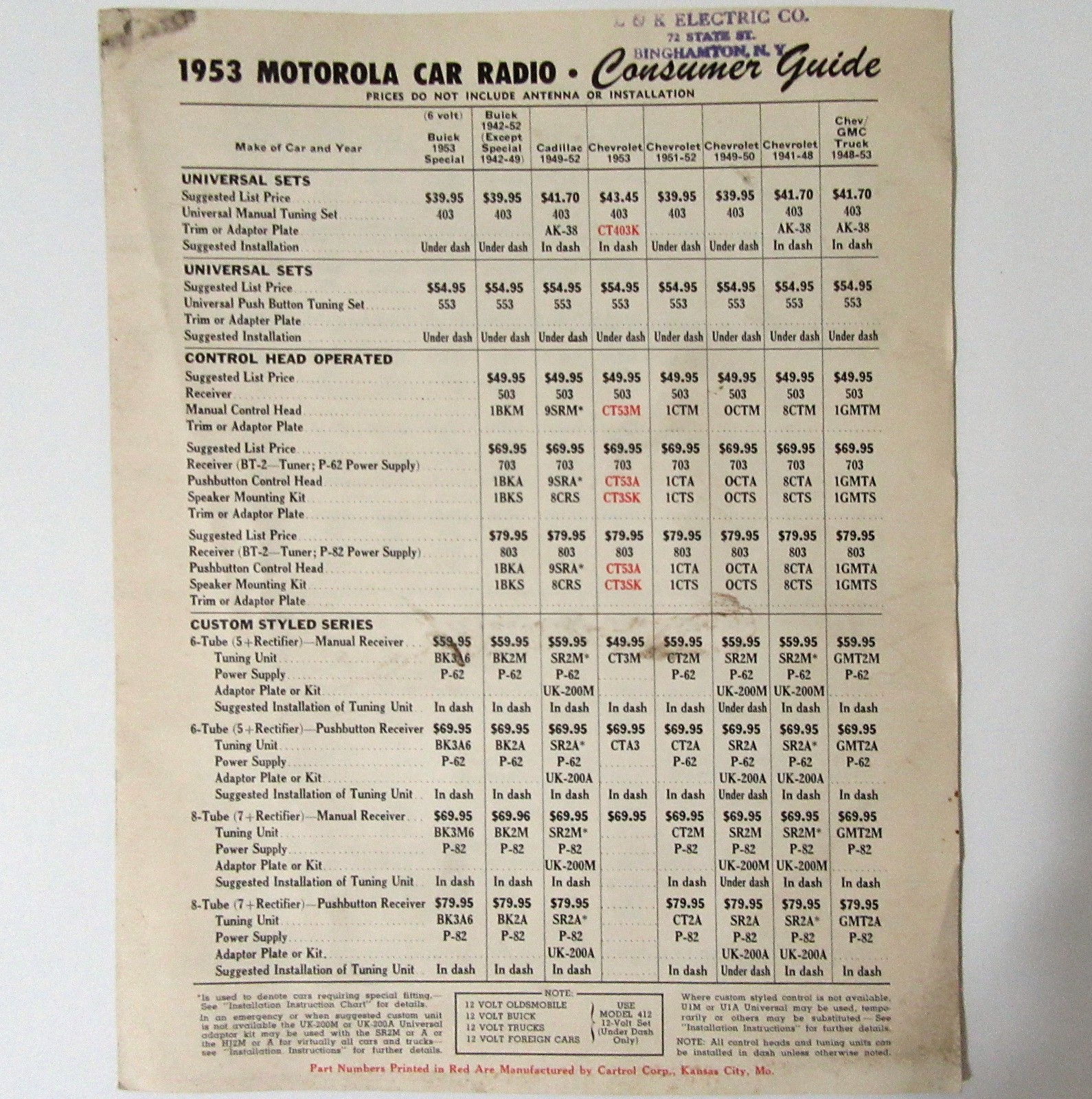 Motorola ® 1953 Car Auto Radio Consumer Guide Manual © 1953 Used Fair