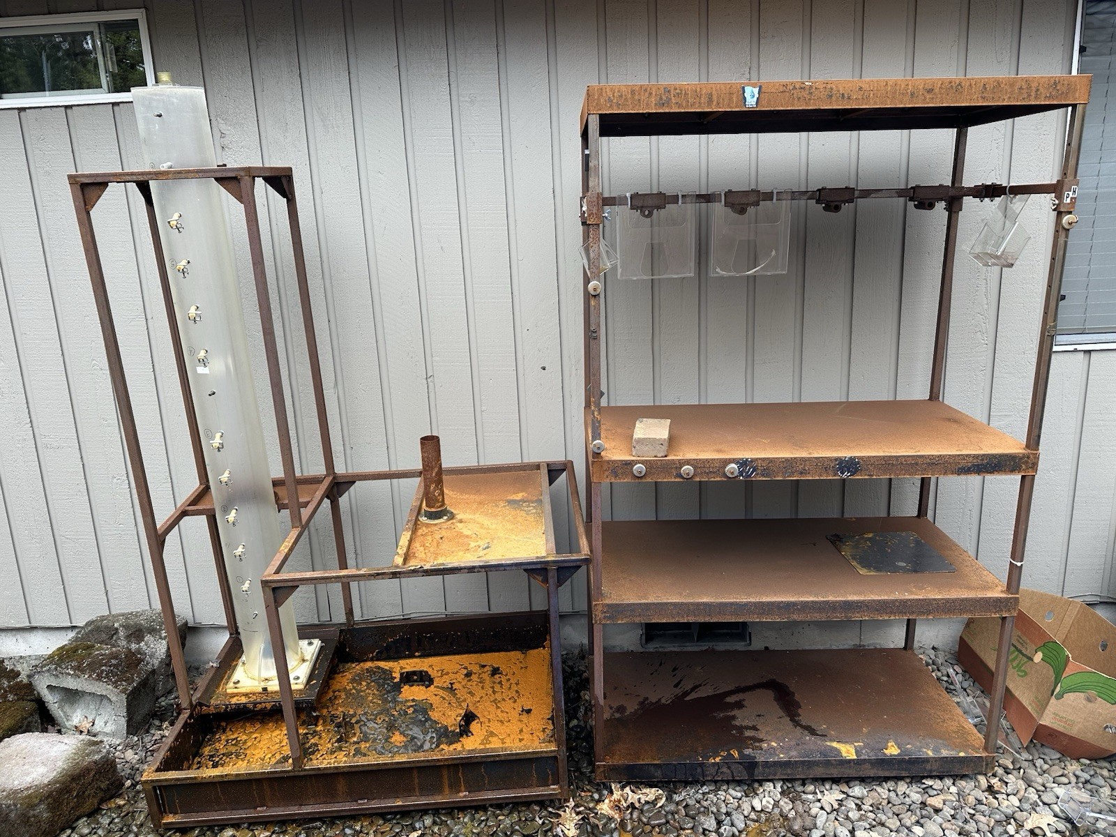 Industrial Metal Workbench Lab Station Shelving Unit w/ Fixtures Rusted