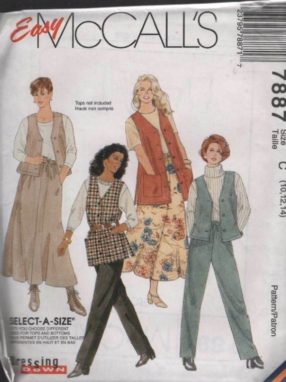 7887 MCCALL'S MISSES' VEST 2 LENGTHS/PULL-ON PANTS & SKIRT SZ 10-14