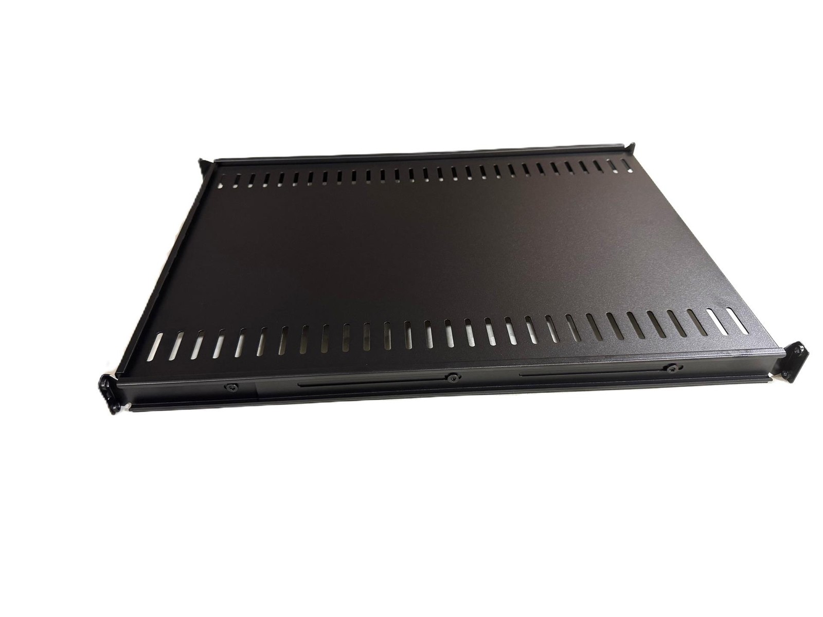 Fixed 1U Server Rack Mount Shelf  Adjustable Depth Black Data Cabinet Shelves