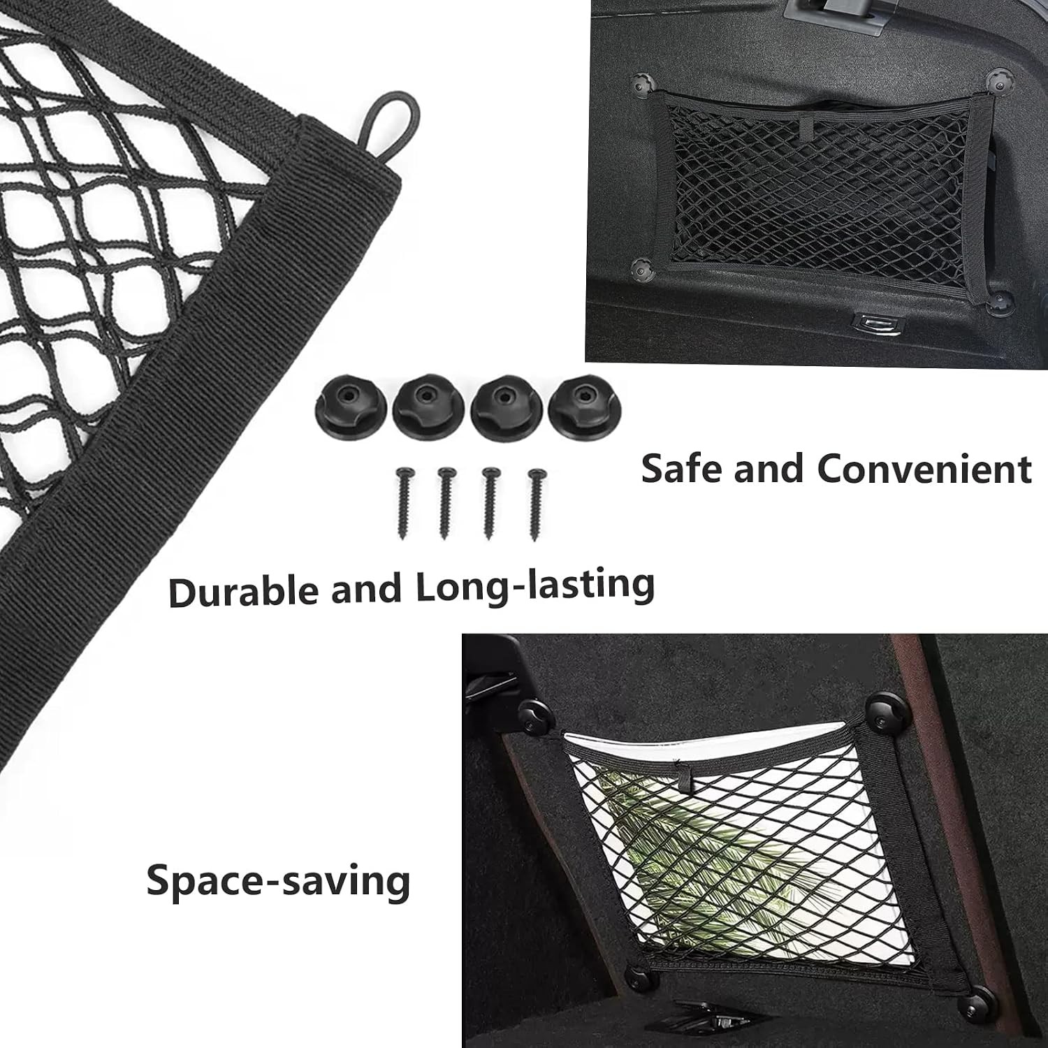 2PACK Small Cargo Nets Elastic Stretchable Pocket Storage Mesh Net 8Pcs Mounting