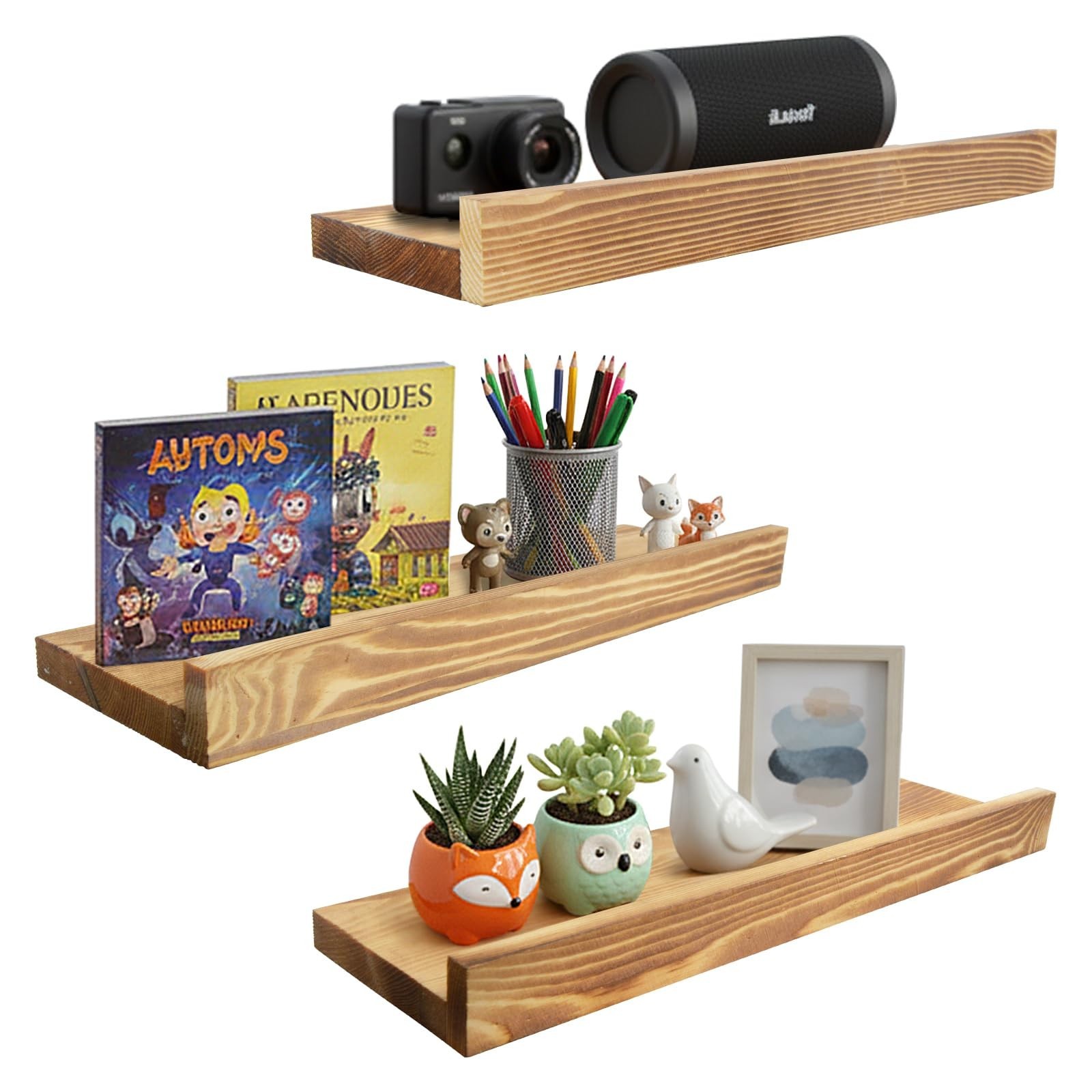 Wood Pegboard Shelves & Brackets Set - 3Pack 1/4 inch Peg Board Display Racks...