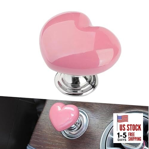 Car Start Button Cover, Heart-Shaped Decorative Engine Start-Stop 1 PC Pink