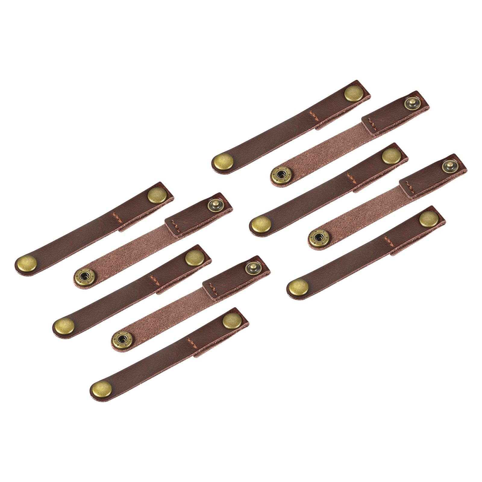 MECCANIXITY Pack of 10 Leather Cable Straps Cord Organizer 90x12mm Brown
