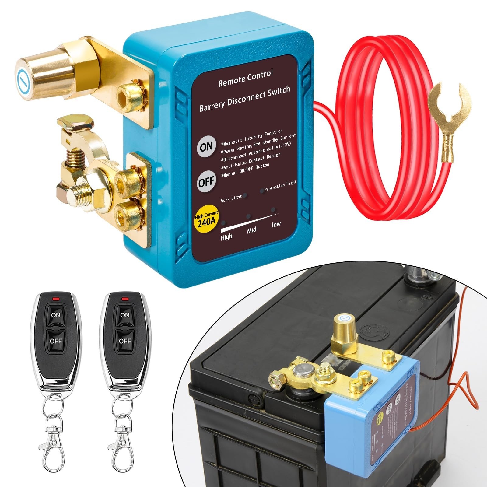 Remote Battery Disconnect Switch 12v, Kill Switch for Car Truck, Anti-Theft |...
