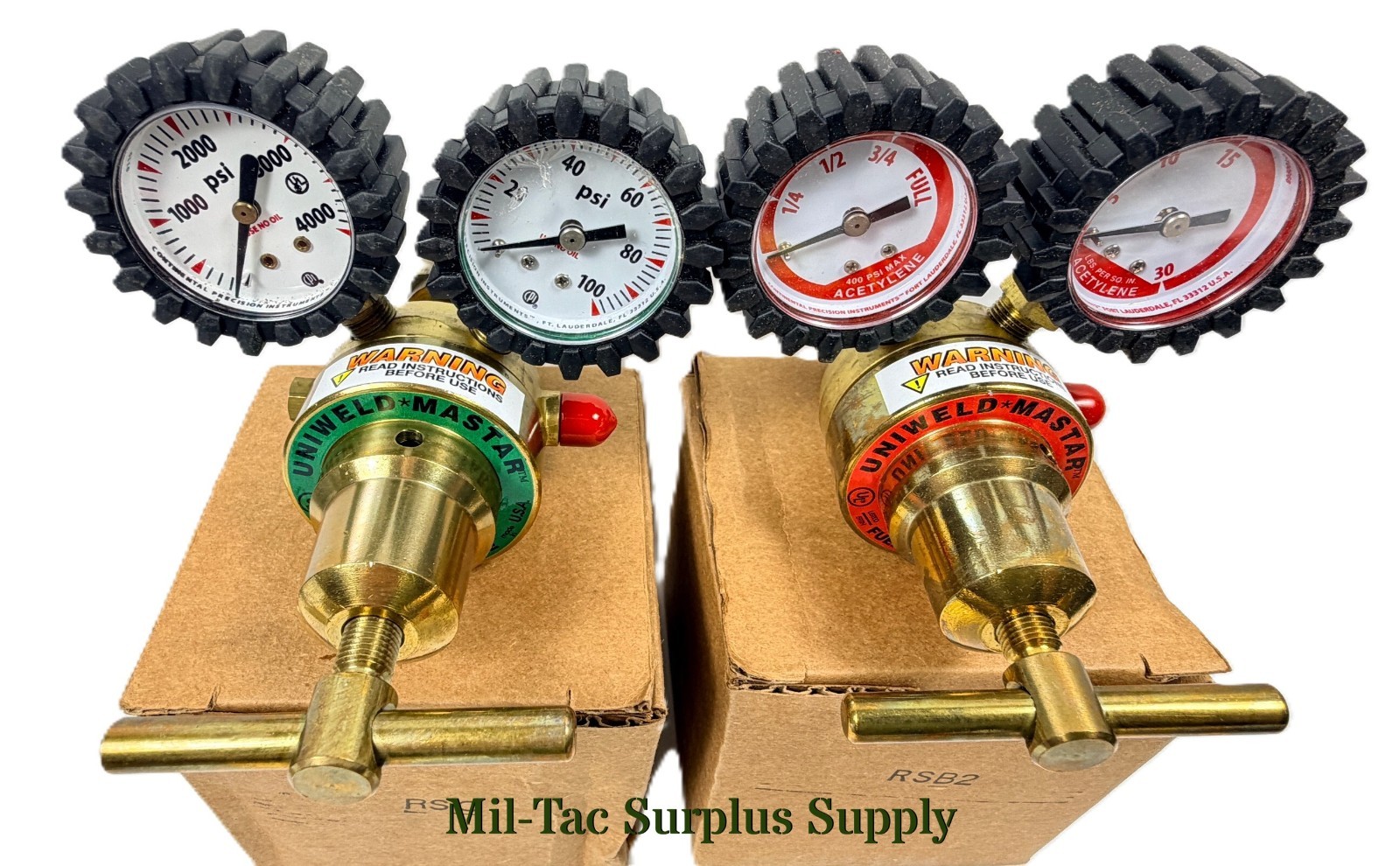 UNIWELD REGULATOR SET RSO OXYGEN AND RSB2 ACETYLENE GAUGES