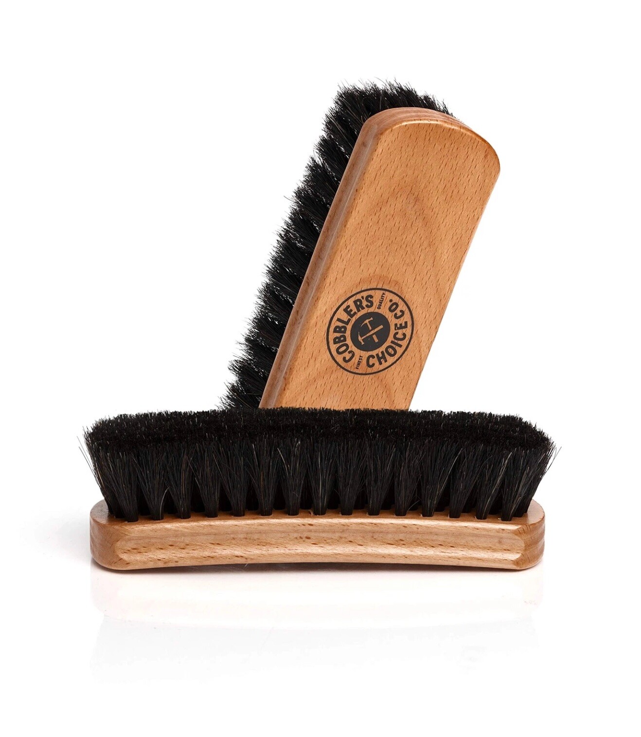 Cobbler’s Choice Shoe Brush 100% Horsehair Concaved Handle for Premium Grip Tan