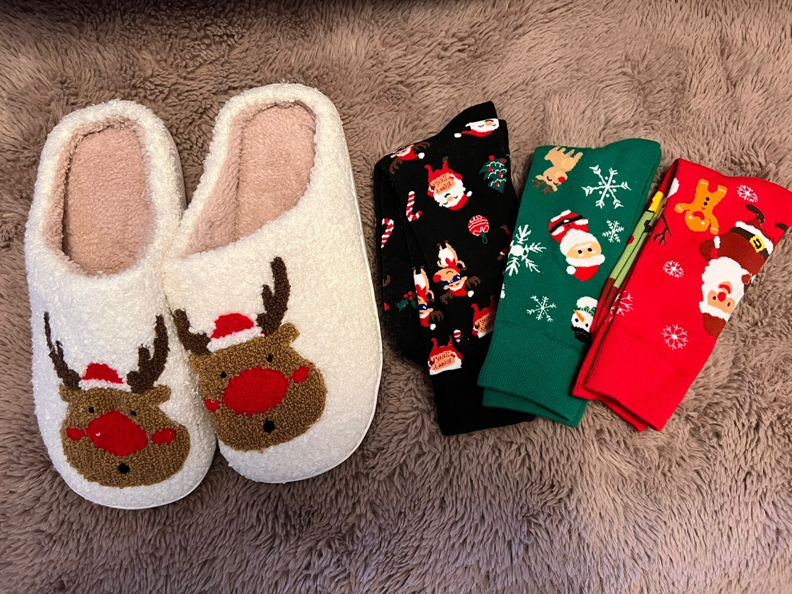 Christmas  Warm Home Slippers Cute Cartoon Moose Elk Cotton Slippers 7.5 - 8.5