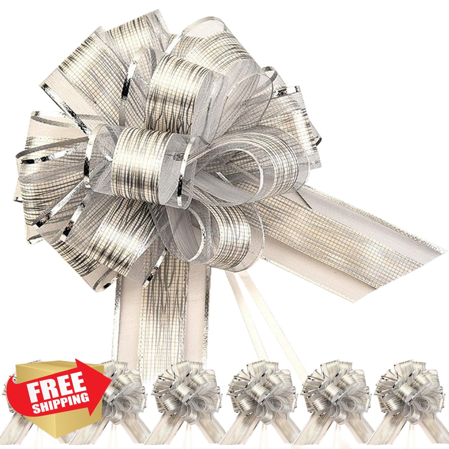6pk Silver Gift Wrap Bows 6 Inch Wedding Birthday Party Holiday Present