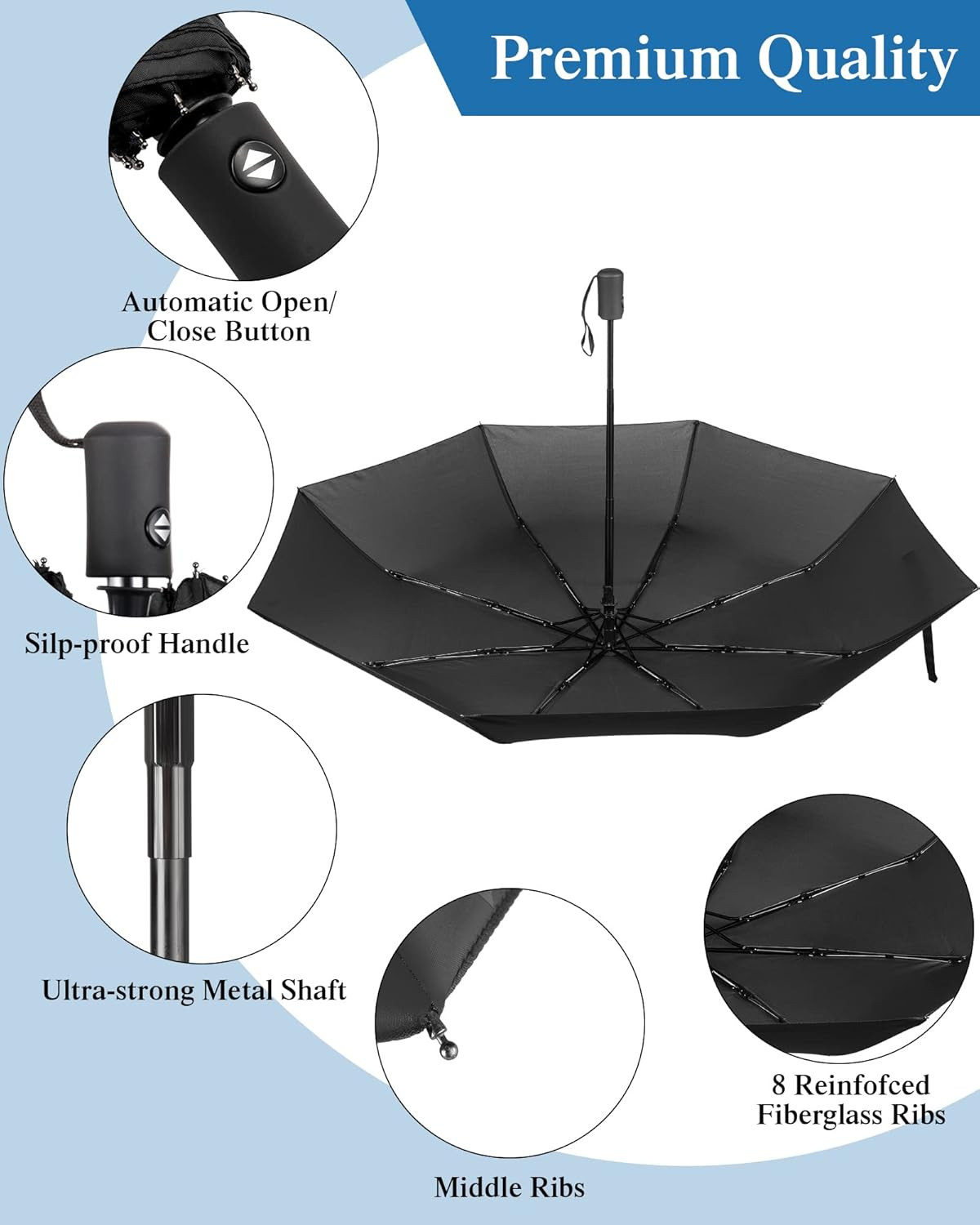 4Pc Windproof Travel Umbrellas | Folding Auto Open/Close Compact Rain Gear