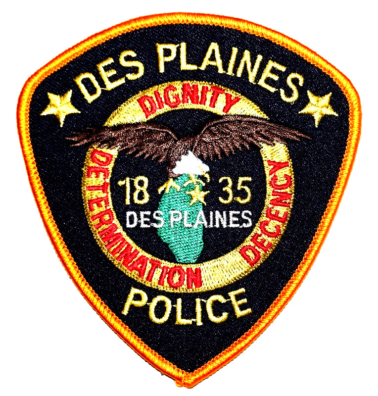 DES PLAINES – POLICE - ILLINOIS Sheriff Police Patch STATE SHAPE OUTLINE EAGLE