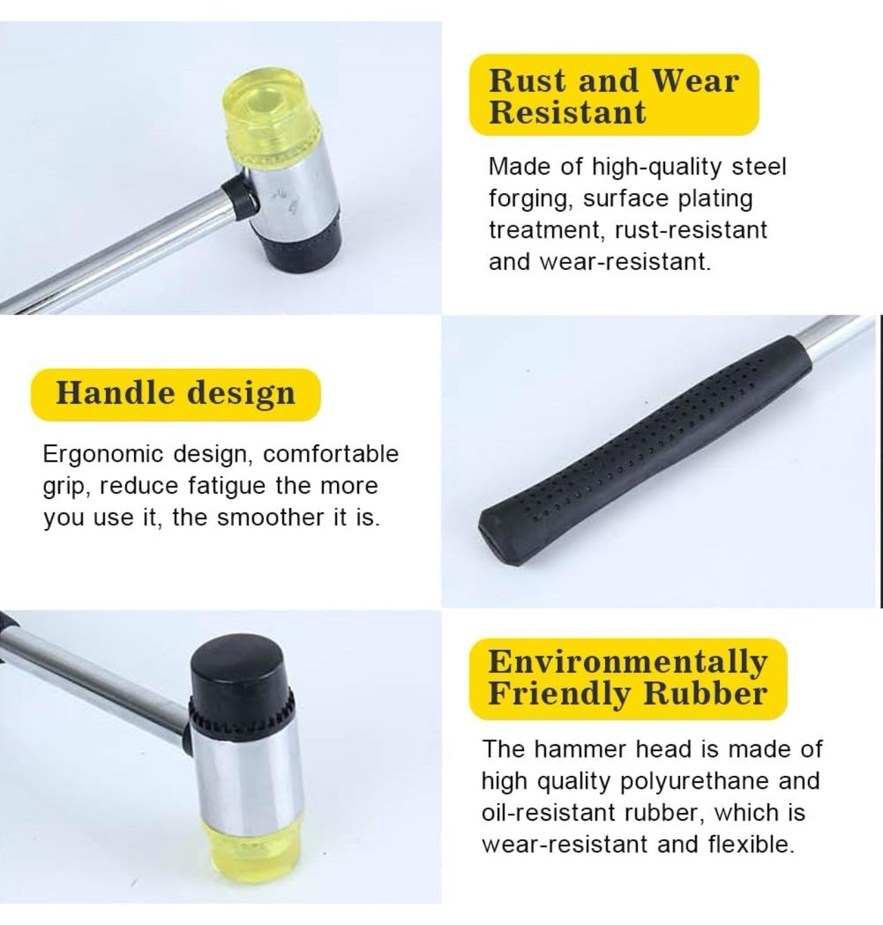 25mm Dual Head Soft Rubber Mallet Hammer Multi-use Rubber Hammer 3-pcs