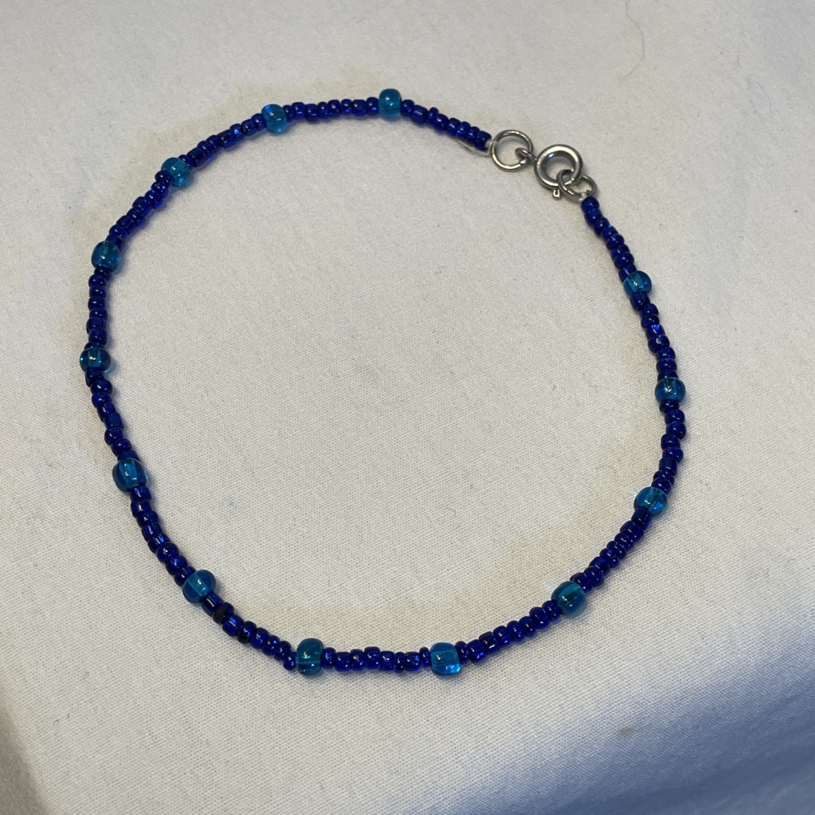 Blue Hues Beaded Bracelet Large 9.5" Lobster Clasp Friendship Arm Candy