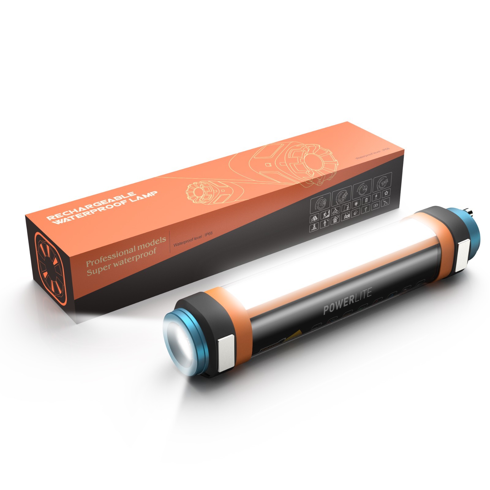 Rechargeable Flashlight IP68 Waterproof Camping Magnetic Light with Power Bank