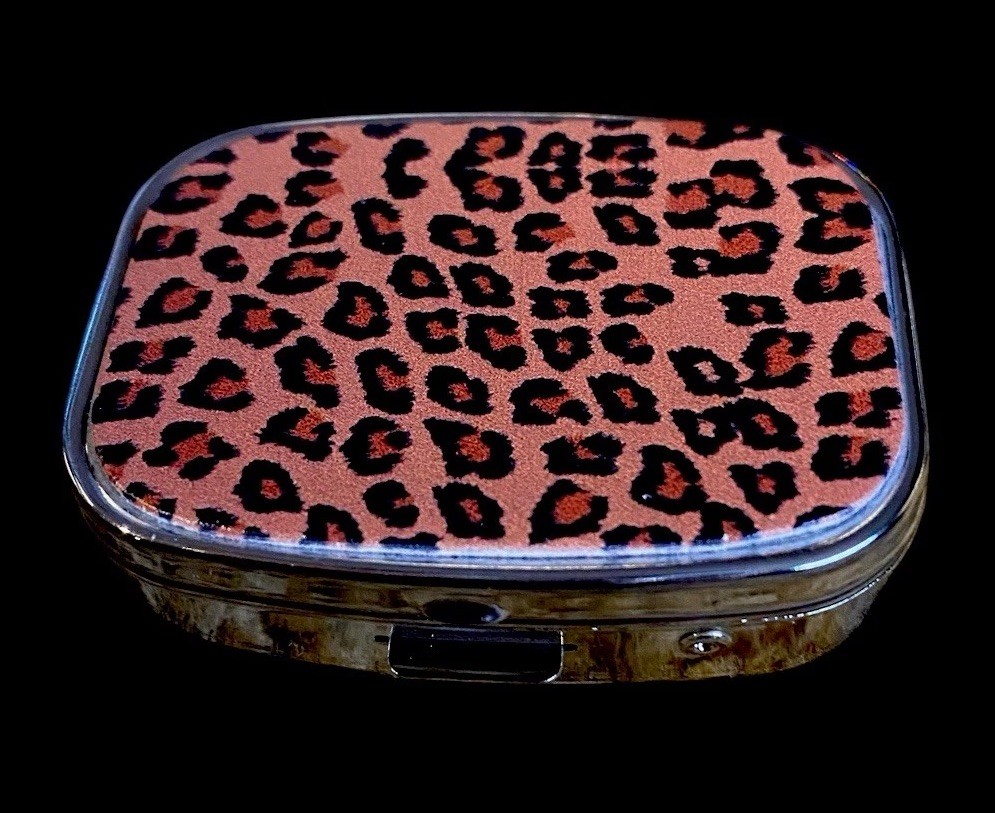 Pill Box Leopard Print 2 Compartment Prescriptions Purse Travel 2.5x1.5