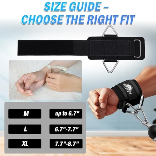 Wrist Cuffs for Cable Machines – Padded & Adjustable size L(6.7"-7.7") Black