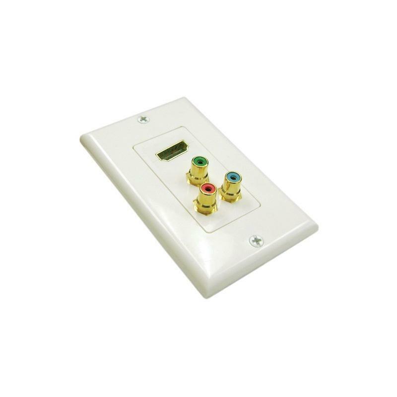 Gold Plated Single Port HDMI + 3 RCA Audio Input Decora Style White Wall Plate