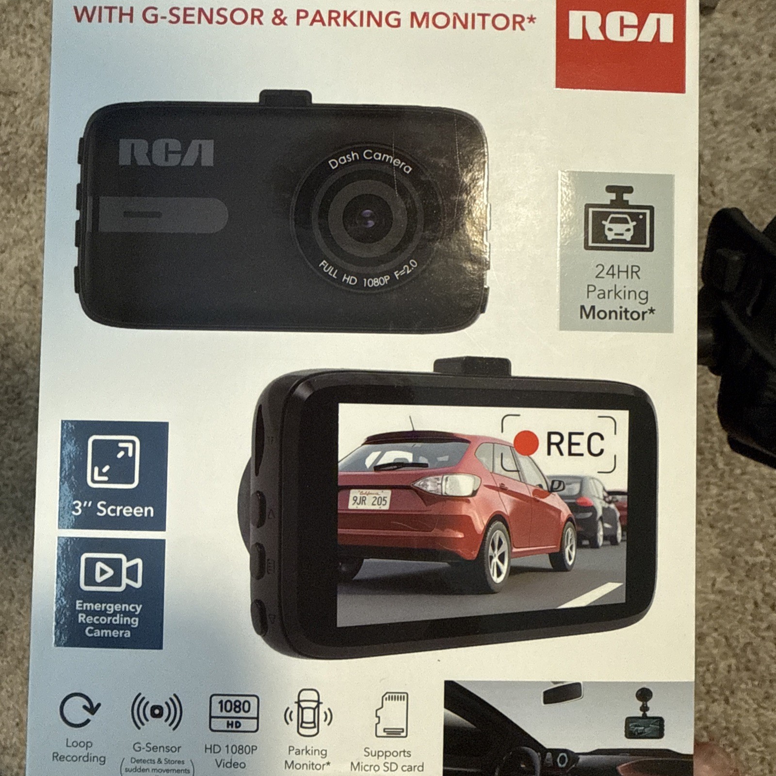 RCA FHD 1080P DASH CAMERA W/G-Sensor & Parking Monitor 3” Screen SEALED RDC-G35