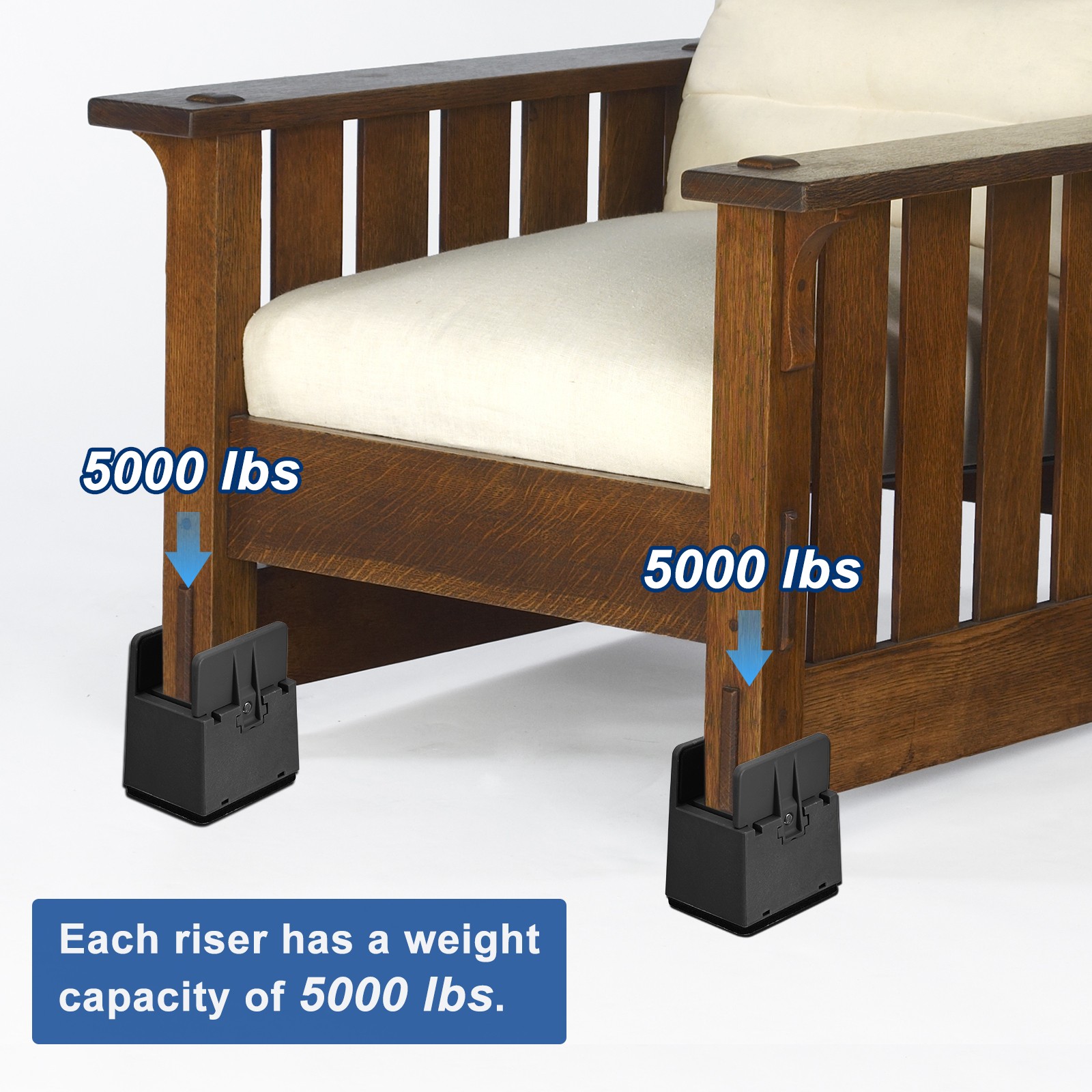 4 Set 4" Bed Risers Furniture Risers for Furniture Thickness 0.39-1.45" Black