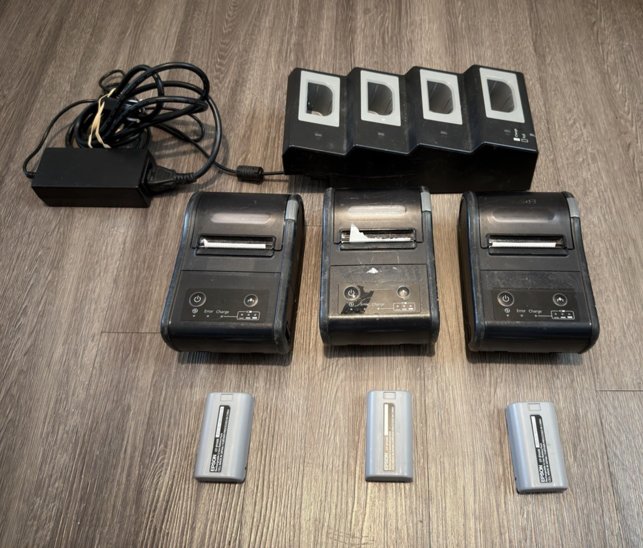 TESTED - Epson TM-P60II M292B Lot - 3 Printers, 3 Batteries, 4 Bay Charger
