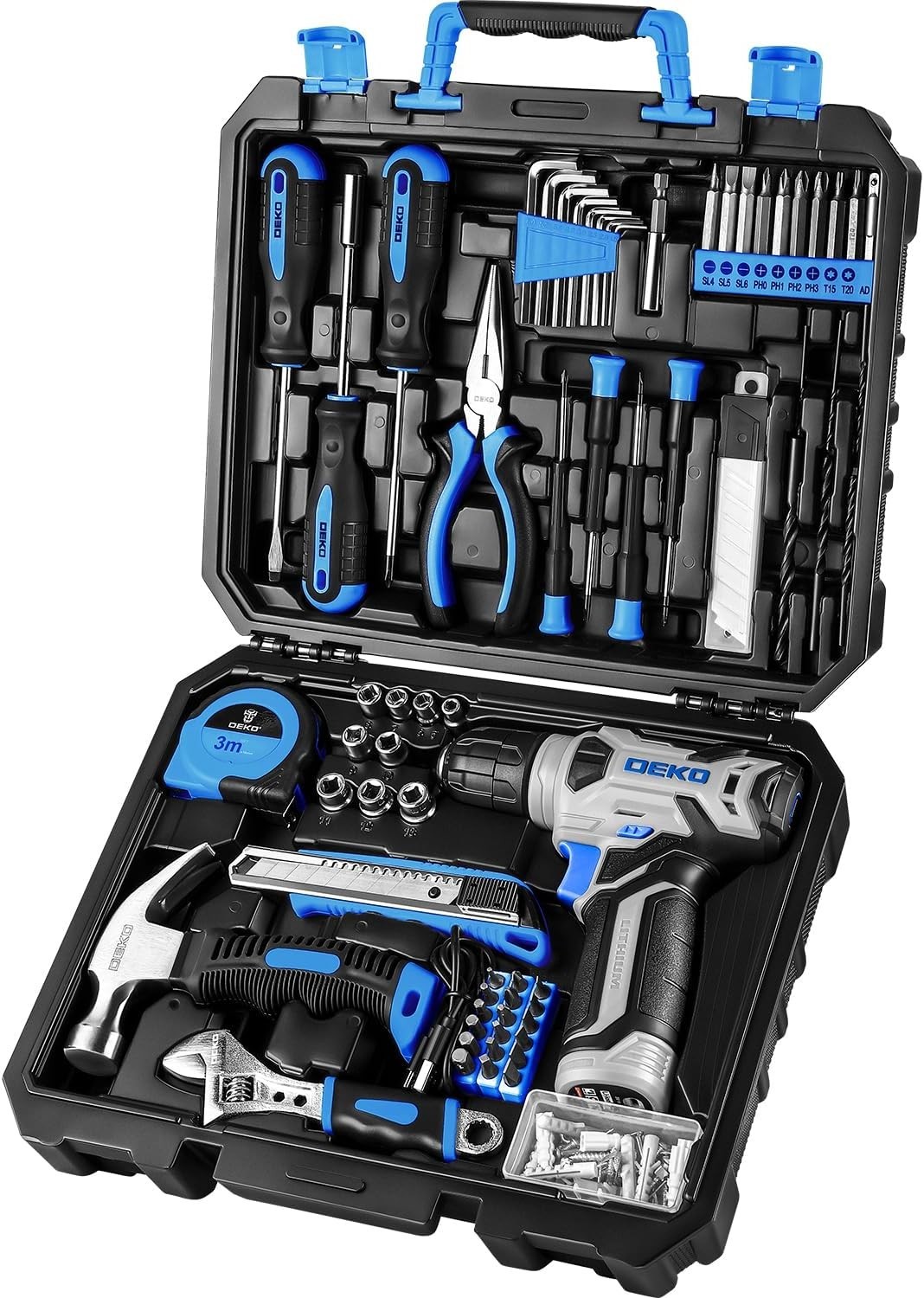 DURABLE TOOL KIT CORDLESS DRILL , DRIVER , WRENCH, HAMMER,ALLEN,TP MEASURE...
