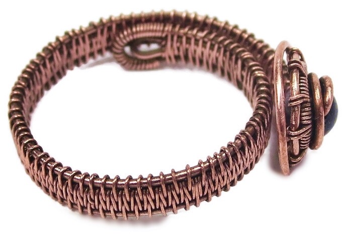 Moonstone Adjustable Ring, Woven in Copper Wire