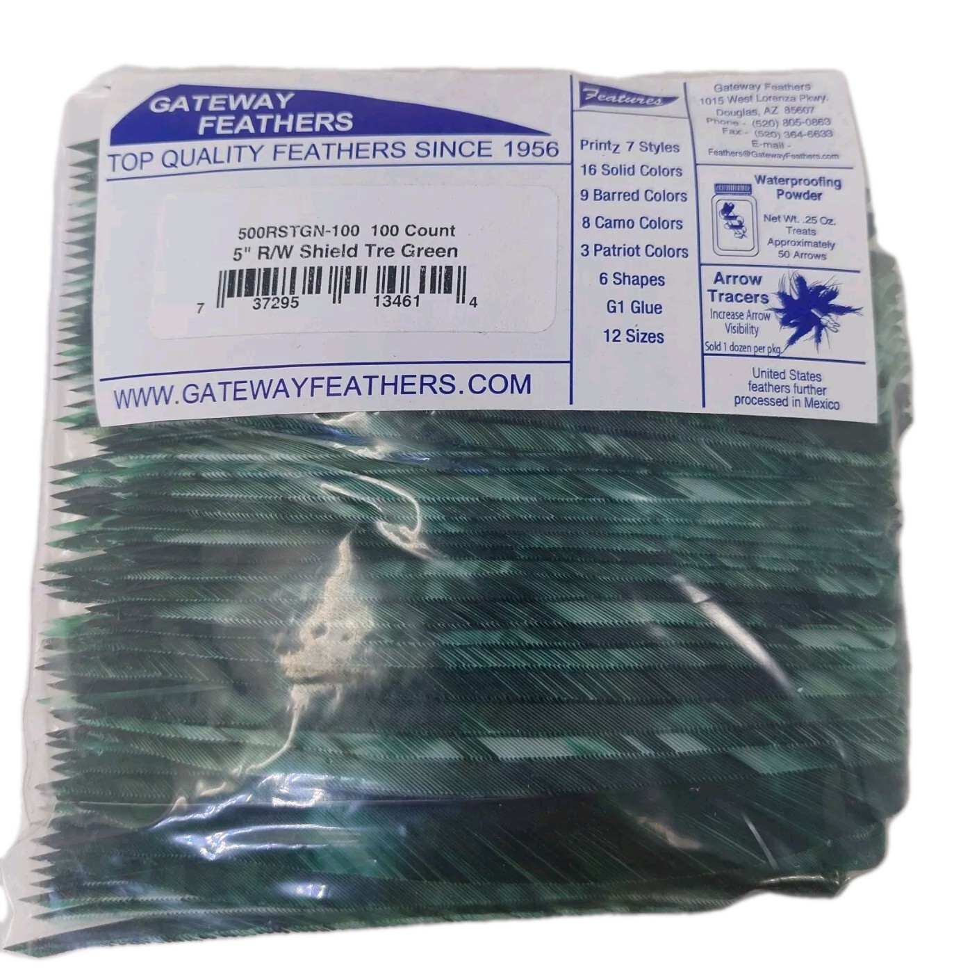 100 Pack Gateway Feathers 5" Right Wing: Shield Camo Tre Green 500RSTGN-100
