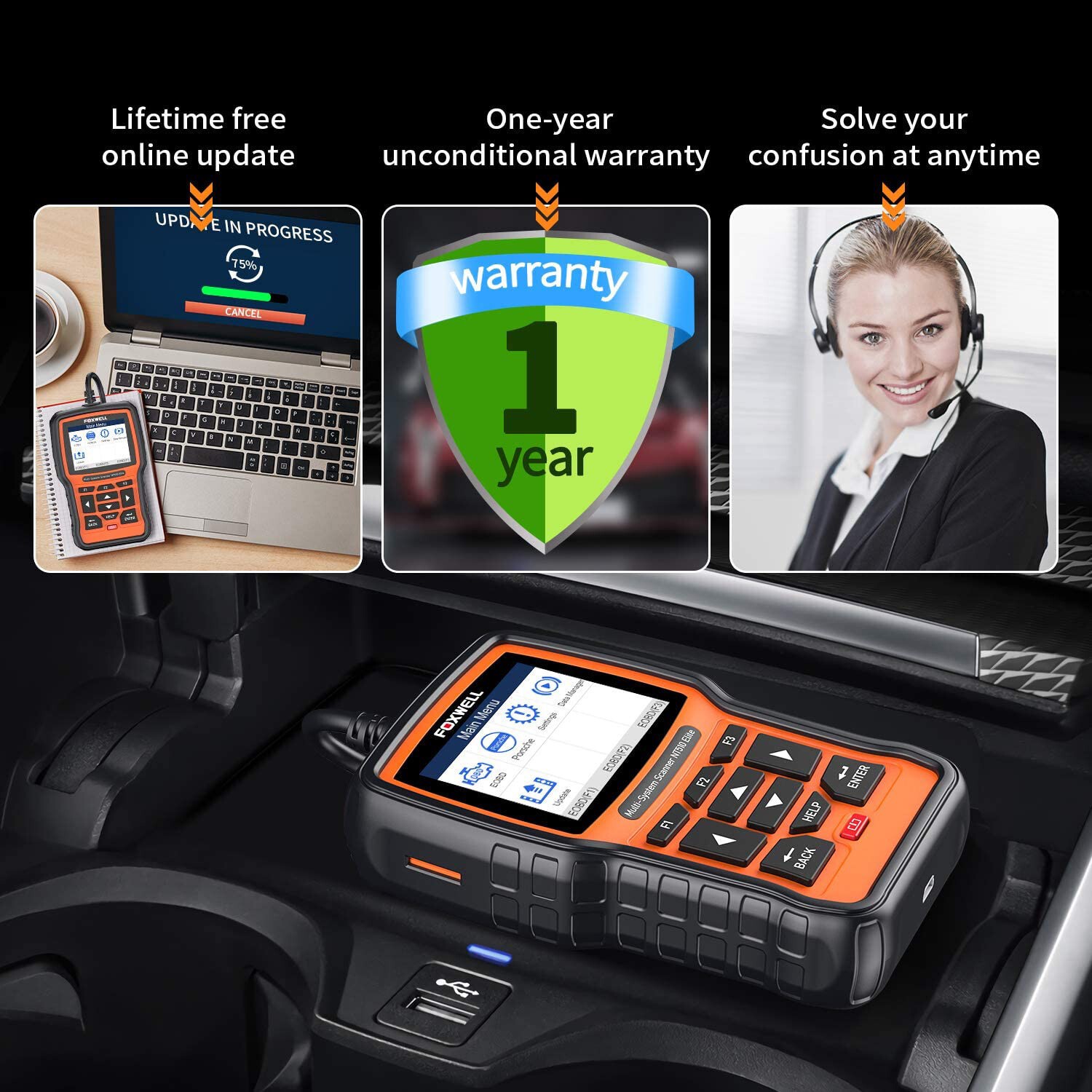 FOXWELL NT510 Elite Auto Diagnostic Tool OBD2 Bidirectional Scanner All Systems