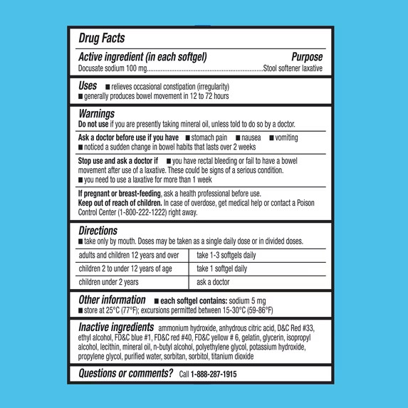 Equate Stool Softener Laxative Softgels for Constipation, 100 mg, 400 Count