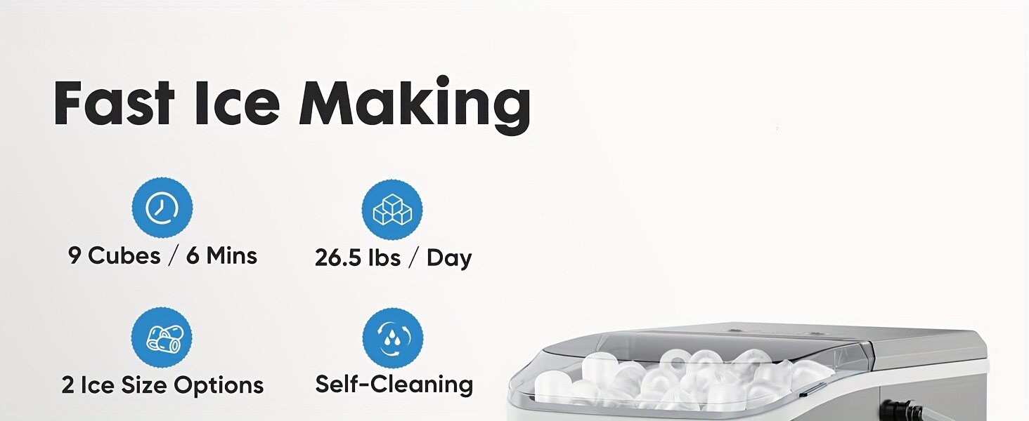 Home Ice Maker Fast, 2 Sizes Bullet - shaped, Self - cleaning for Various Scenes