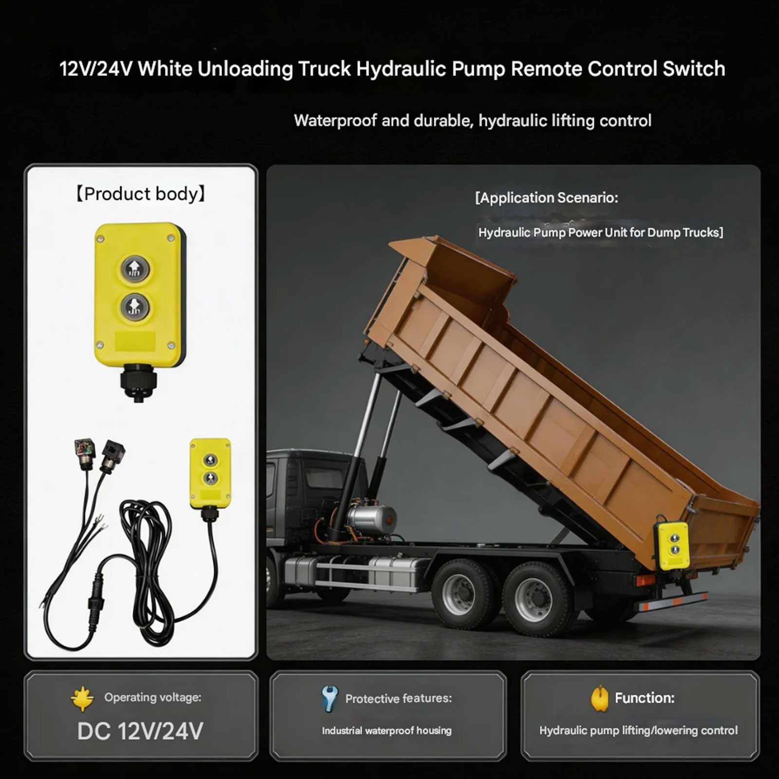 KTI Two Button Pendant Hydraulic Dump Trailer Controller - Power UP & DOWNDyIN