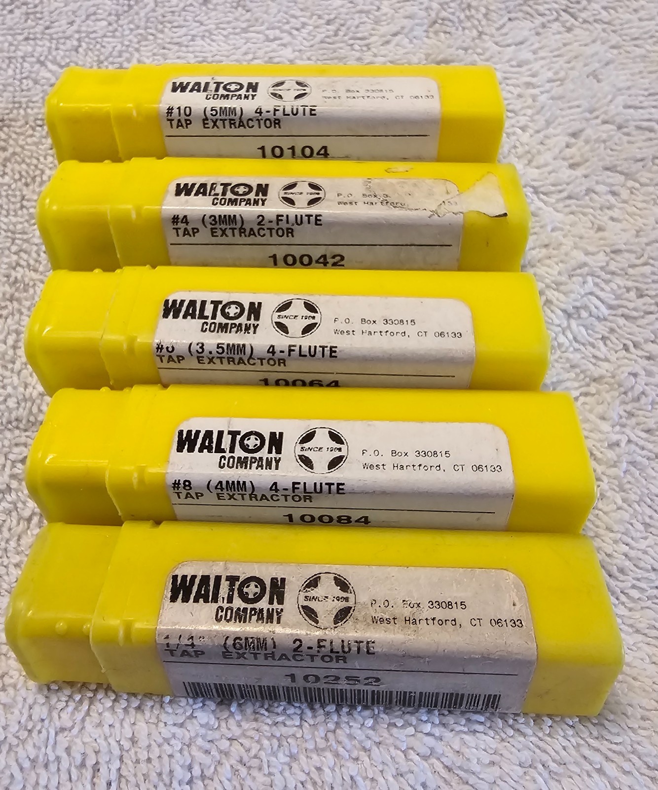 LOT OF 5 WALTON TAP EXTRACTORS #4(3mm), #6(3.4mm), #8(4mm), #10(5mm), 1/4”(6mm)