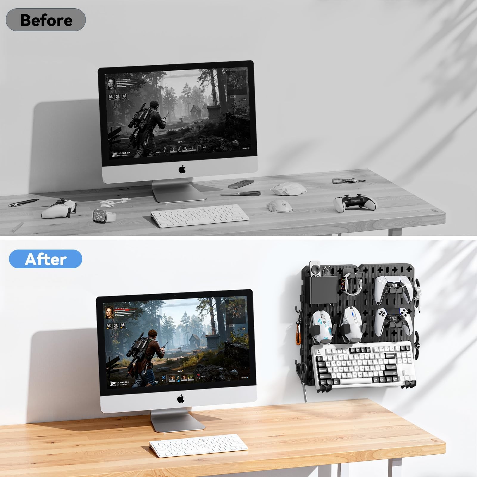 Keyboard and Display Stand Holder, Wall Mount Office Organization Pegboard Co...