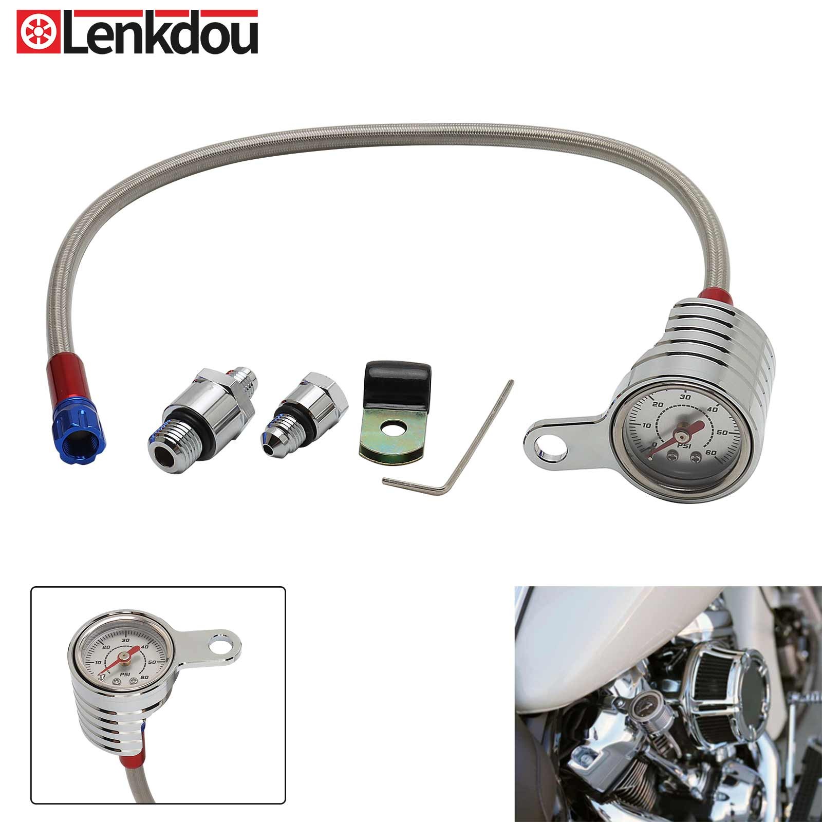 Oil Pressure Gauge & Fitting Kit For Harley Twin Cam Dyna Touring Softail 99-17