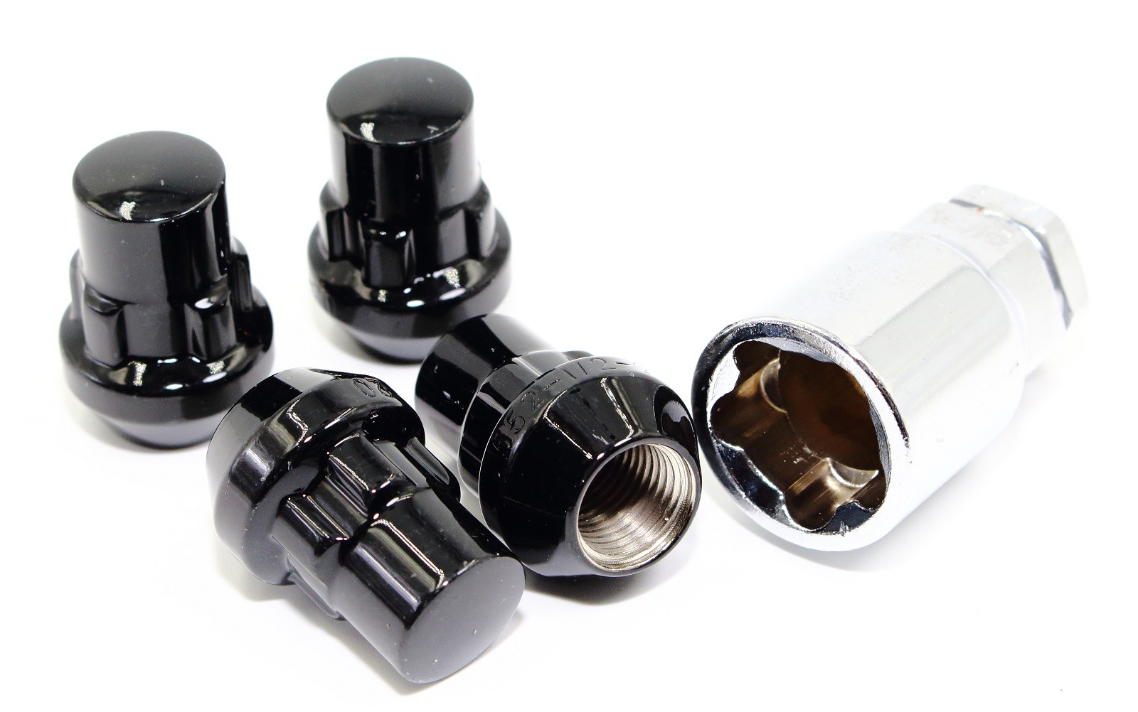 4 12x1.5 1.4" Gloss Black Acorn Wheel Locks For Tuner Aftermarket Wheels