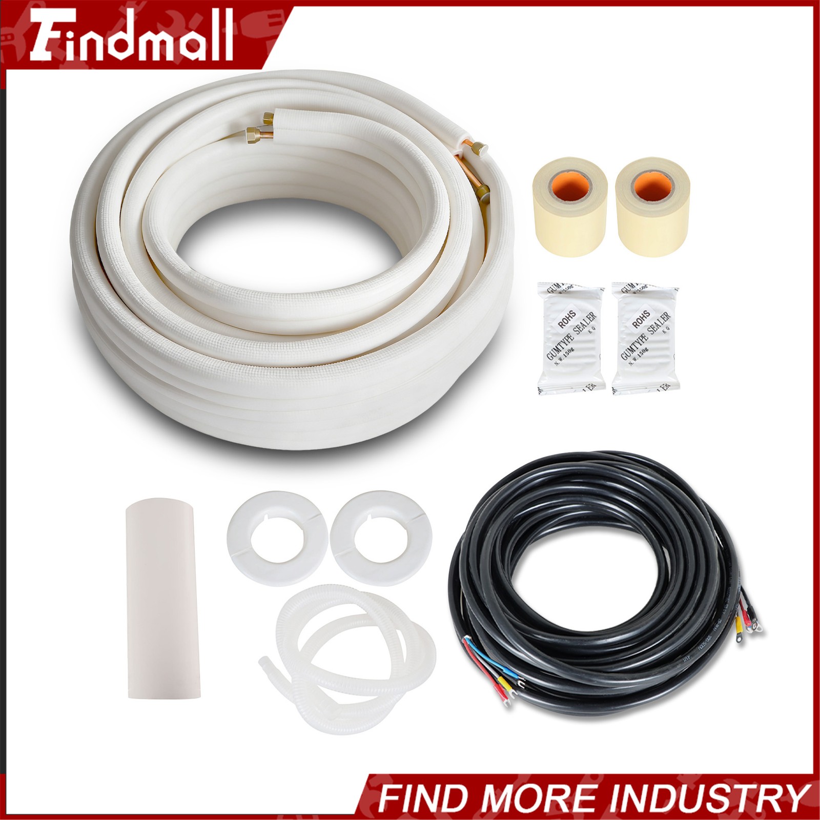 Findmall 50 FT Mini Split Line Set 1/4" - 3/8" Copper Insulated Coil