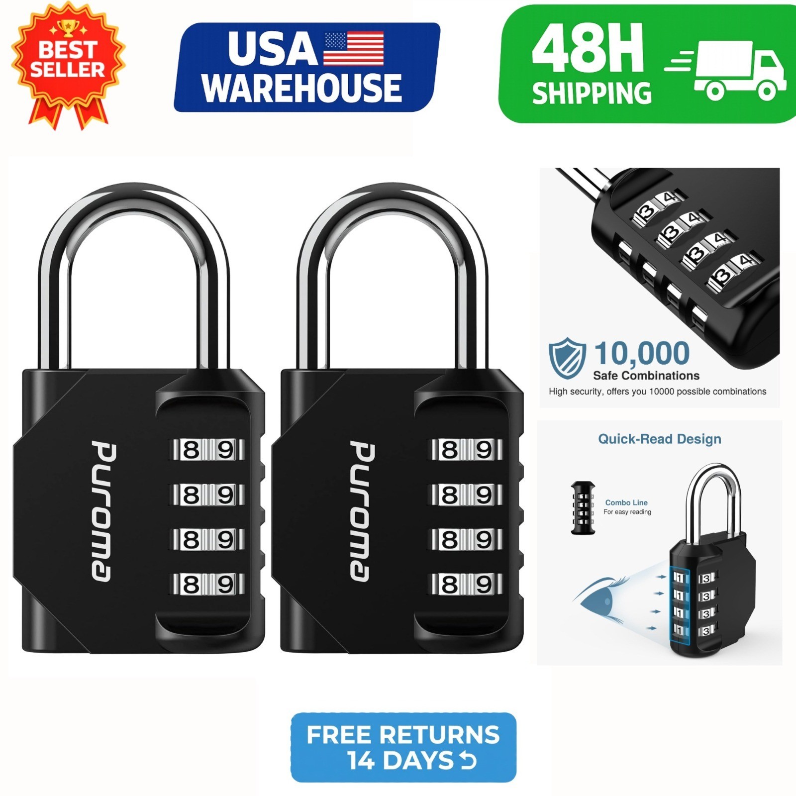 1pc Combination Lock Resettable 4 Digit Padlock with Combination Waterproof and