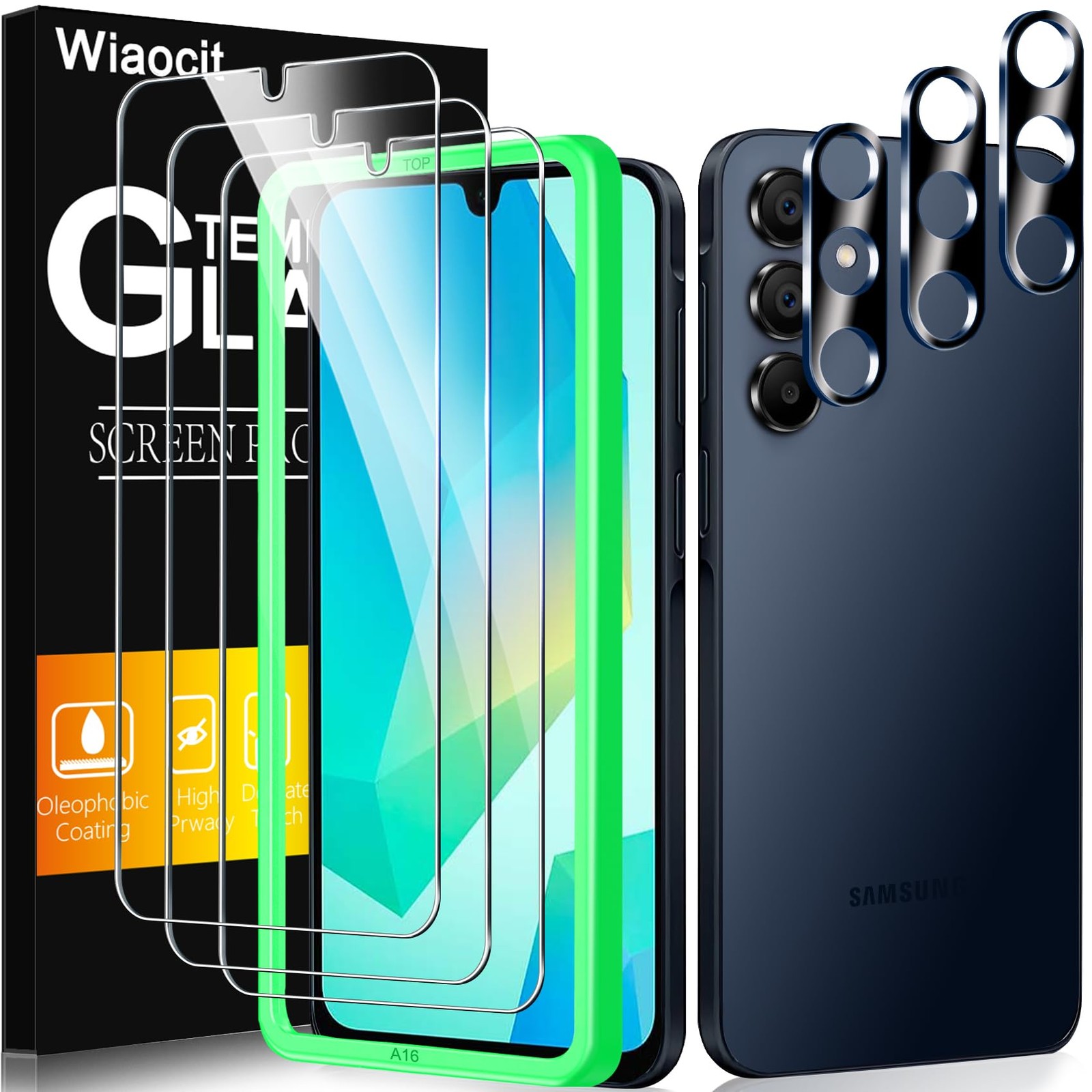 Wiaocit 3 Pack Tempered Glass Screen Samsung Galaxy A16 5G-Transparent