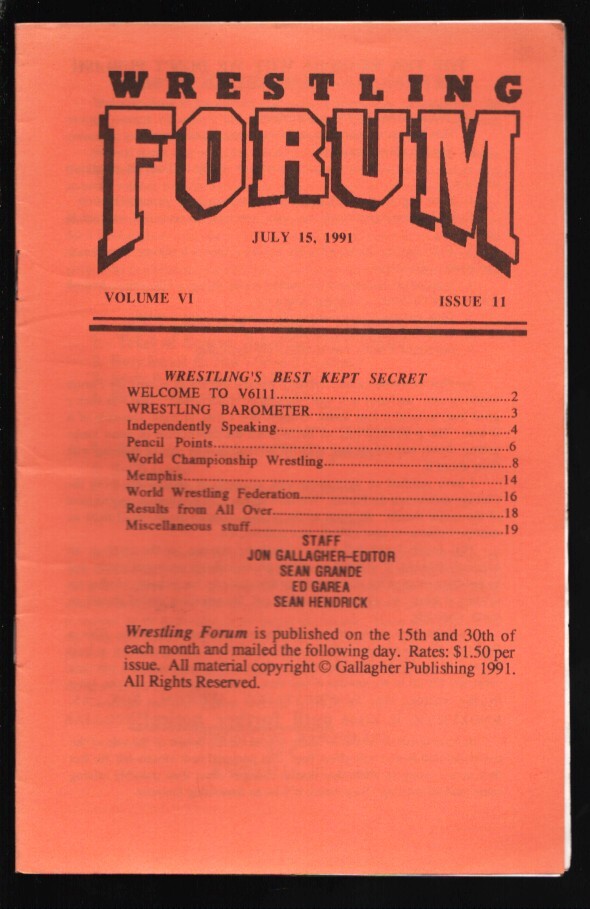 Sports Pub: Wrestling Forum Vol. 6 #11 7/15/1991-wrestling info & insight-cov...