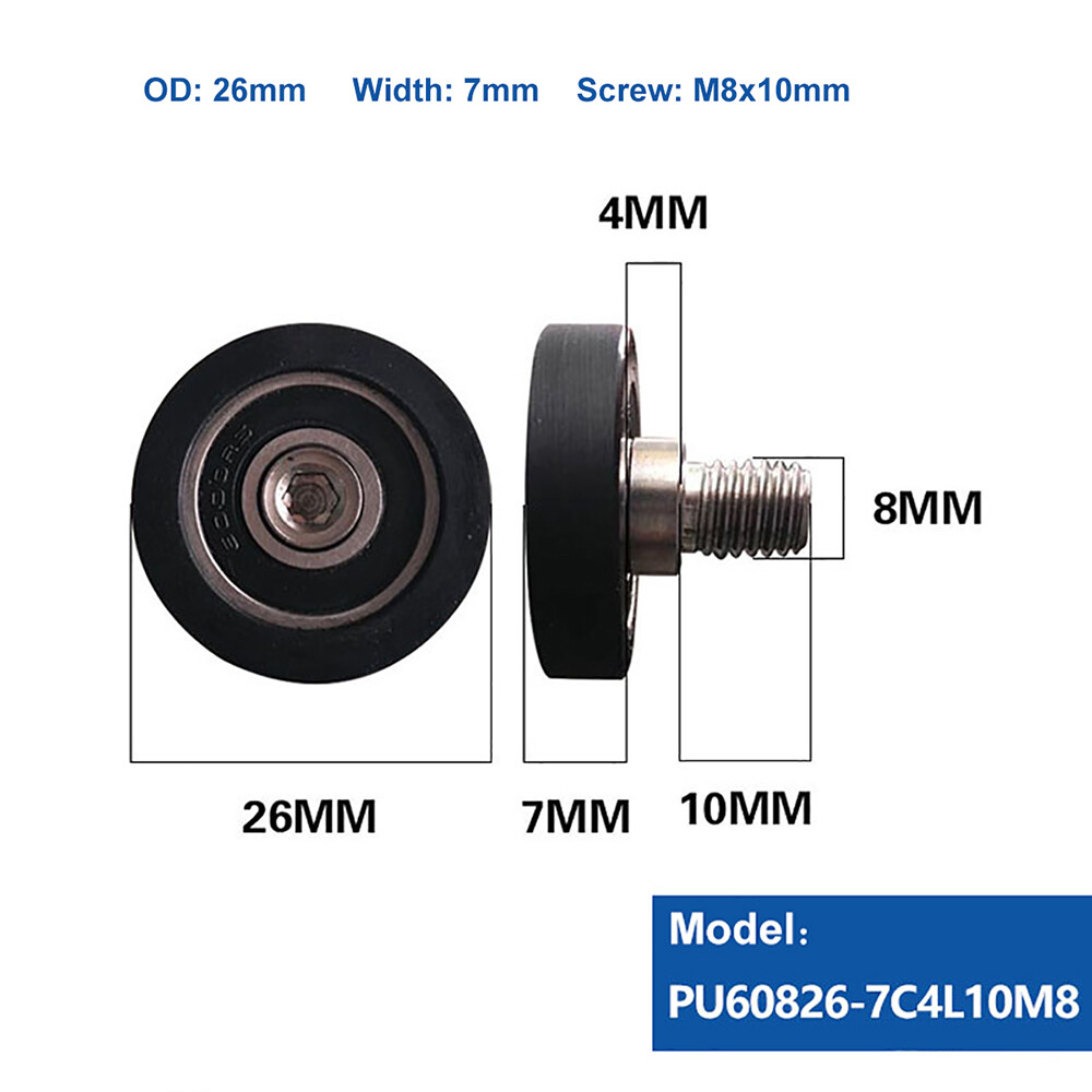 M8 Male Threaded Screw Bearing Guide Wheel Flat Roller PU Polyurethane Pulley