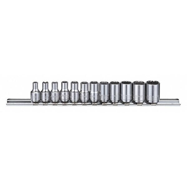 Westward 1/4" Drive Socket Set, Metric, 12pcs, Socket Set, Chrome, 12-Point,