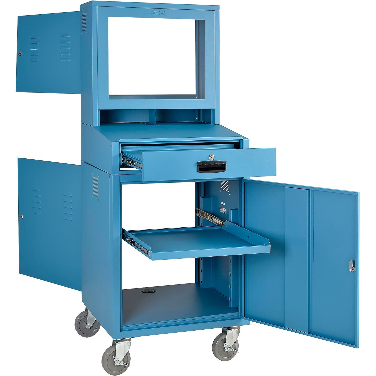 Mobile Security LCD Computer Cabinet Enclosure Blue 24-1/2"W x 22-1/2"D x