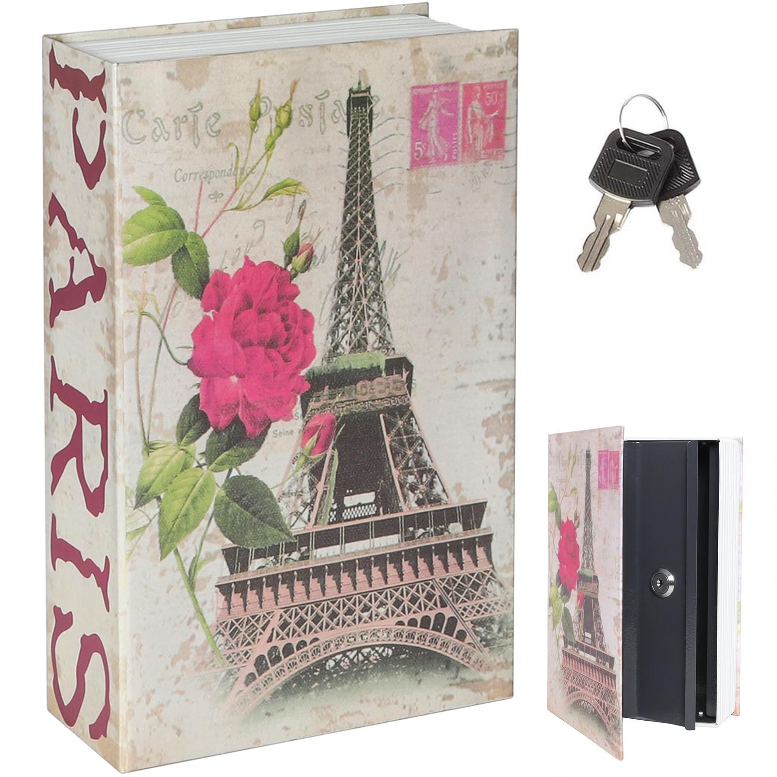 Book Safe with Key Lock, Diversion Hidden Secret Metal Lock Box for Home Secu...