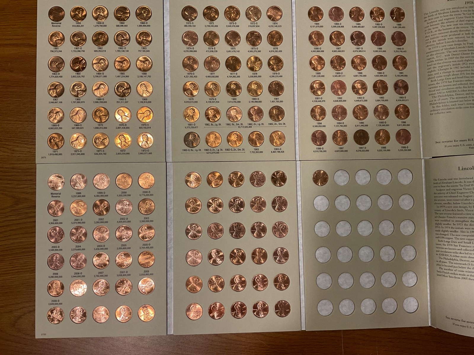 Complete BU Set-Lincoln Mem./Shield Cents 1959 - 2025 in New H.E. Harris Folders